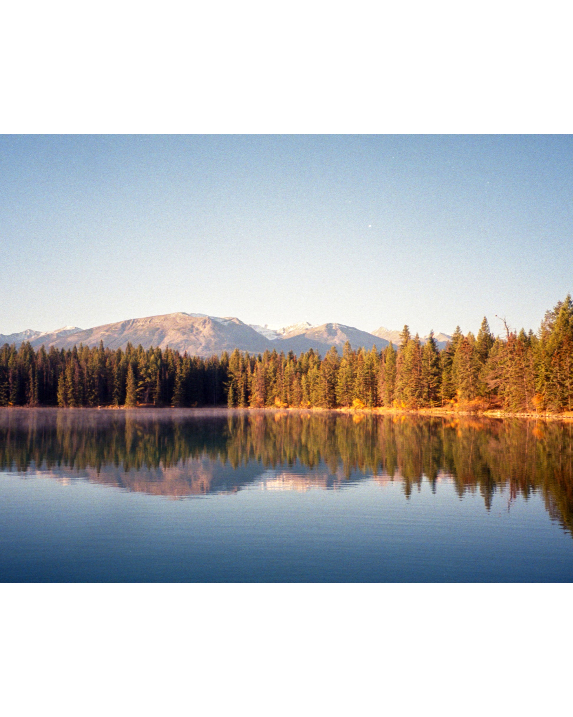 Framed photograph of a Jasper National Park fall colors landscape with a lake and trees