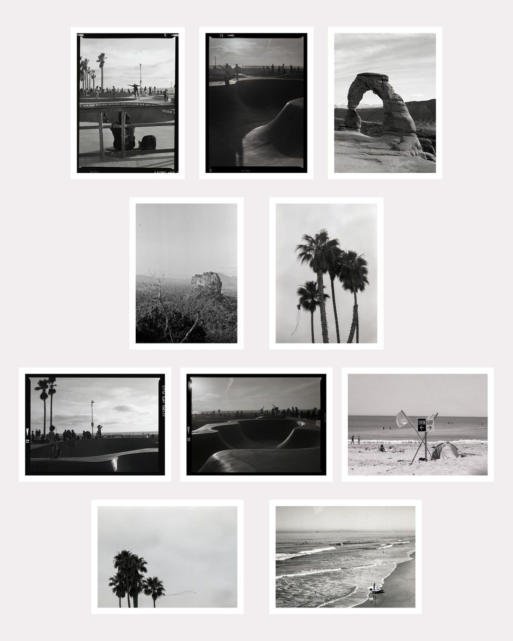 Collage of black and white photos featuring landscapes and natural scenery Post Cards